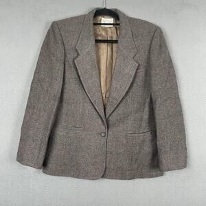 Vintage Bretton Place Blazer Womens 12 Brown Plaid Suit Jacket Made USA 90s